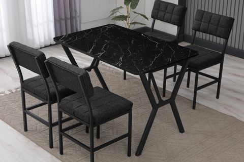 NOVA MUTFAK MASA TAKIMI, 4 SANDALYE, SİYAH, 110X70 CM, ANTRASİT