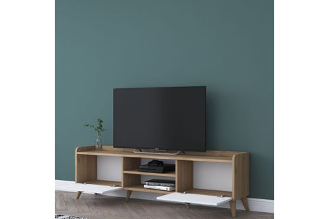 RANİ AYAKLI TV ÜNİTESİ AA101, MEMBRAN KAPAKLI, CEVİZ BEYAZ, 180 CM