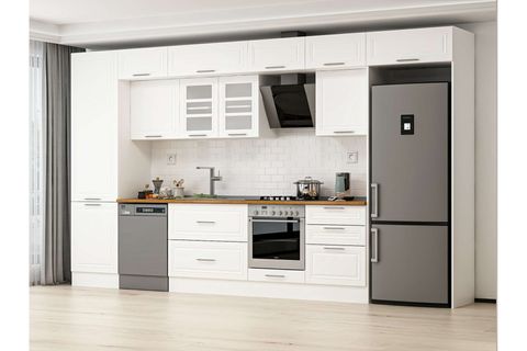 ALVİNKA 410X240 CM KLASİK MEBRAN MUTFAK DOLABI, MBB E90B60S60 3 MEBRAN BEYAZ MDF