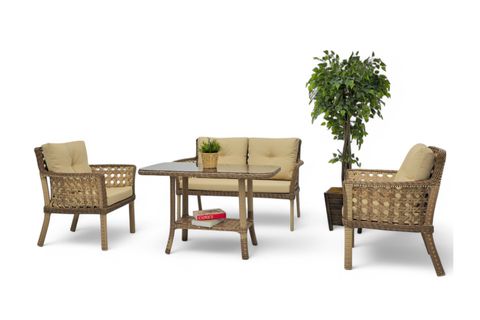 MOVA RATTAN İKİLİ BAHÇE MOBİLYASI, AÇIK KAHVE