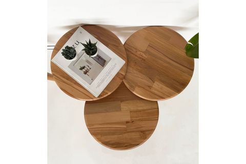 DOĞAL MASİF AHŞAP YÖRÜNGE SEHPA SETİ, ÜÇLÜ, KAYIN