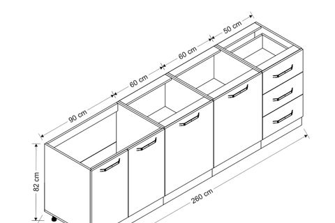 MİNAR 260 CM MUTFAK DOLABI BEYAZ 260-B1-ALT MODÜL