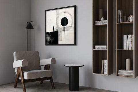 AHŞAP TRAVERTEN DOKULU SOYUT TABLO, BLACK ROUND