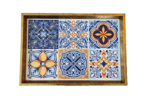 ARTE CASERO CAM BASKI RENKLİ MOZAİK TEPSİ 32X46 CM