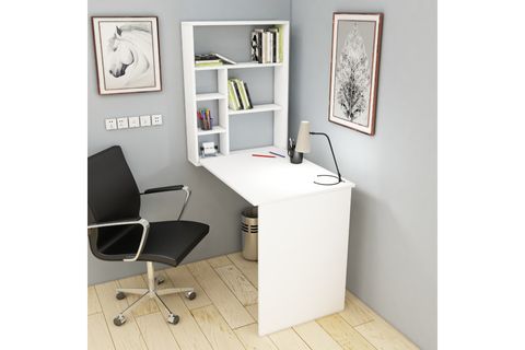 SEDİR RAFLI AÇILIR KAPANIR DUVARA MONTE ÇALIŞMA BİLGİSAYAR MASASI, BEYAZ