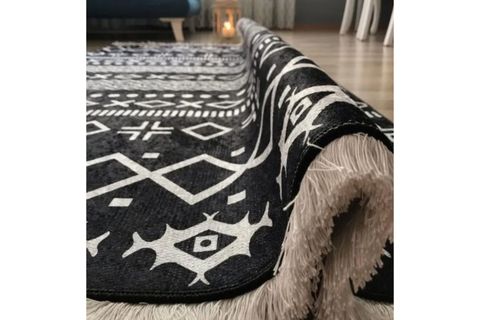 HALIMAX DARA 176 KAYMAZ DOKUMA TABANLI ETNİK DESENLİ MODERN HALI, SİYAH, 100X300
