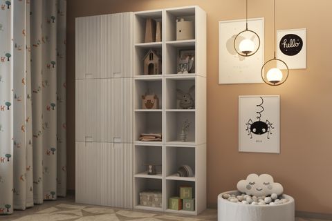 LEON DESENLİ KAPAKLI ÇOCUK KİTAPLIĞI BEYAZ ÇOK AMAÇLI DÜZENLEYİCİ ÇOCUK ODASI DOLABI NRG OD 1013