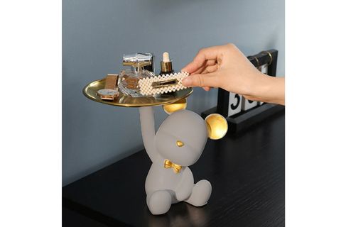 TABAK TUTAN AYICIK BİBLO SUNUMLUK, GRİ