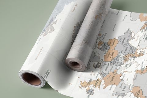 İNGİLİZCE DÜNYA HARİTASI DUVAR KAĞIDI, GRİ, 200X200