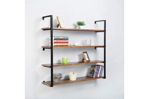 TASNİA SİYAH METAL AHŞAP DUVAR RAFI 120 CM 4 KATLI