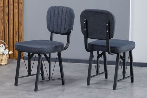 LAJMY SİYAH MERMER SABİT MUTFAK MASA TAKIMI, 1 SIRTLI BENCH, 2 SANDALYE, LACİVERT, 70X110