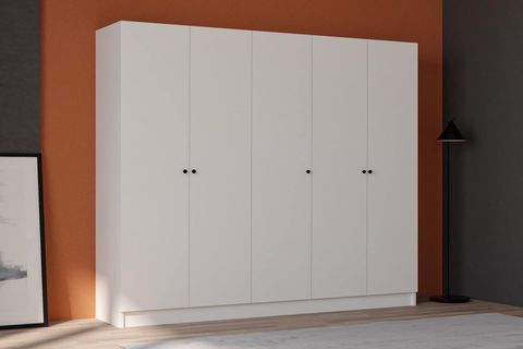 HARİ GARDIROP, BEYAZ, 5 KAPAKLI