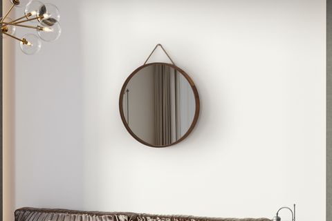 MİRORA İKİLİ YUVARLAK DEKORATİF DUVAR AYNASI, YERLİ CEVİZ,  60-48 CM