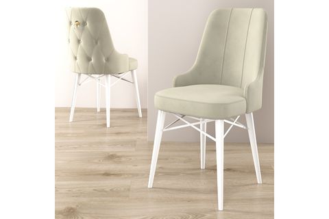 ROVENA MONA AÇILABİLİR MUTFAK MASASI TAKIMI, BEYAZ MERMER DESEN, KREM, 132X80
