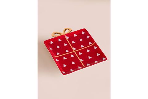 THE MİA FİYONK FİGÜRLÜ SERVİS TABAĞI KRIMIZI 22X17 CM