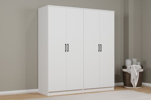 KARDELEN MAT BEYAZ ELBİSE DOLABI, 4 KAPAKLI, 8 RAFLI, 160 CM