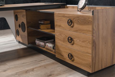 UD ALFA SES SİSTEMLİ KABLOSUZ ŞARJLI OFİS ÇALIŞMA MASASI, CEVİZ
