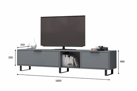 ZENON TV ÜNİTESİ, KOYU GRİ METAL AYAKLI, 180 CM