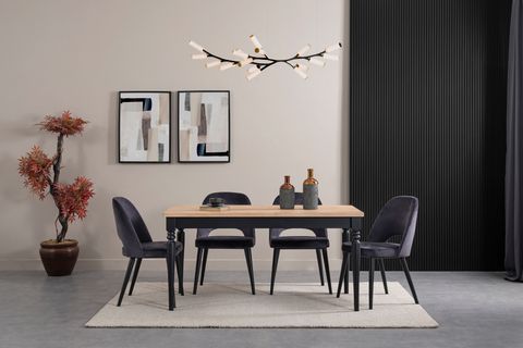 BLACK AHŞAP MASA TAKIMI, 140X80