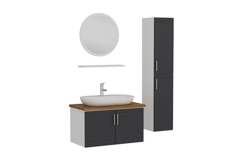 SANYA BANYO DOLABI AS2K15, BEYAZ ANTRASİT, 85CM