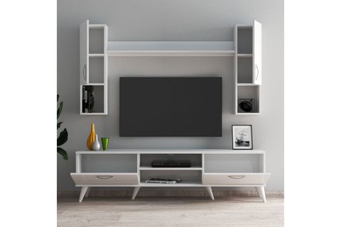 MEGA TV ÜNİTESİ TVU0201, KAPAKLI RAFLI, BEYAZ, 180 CM