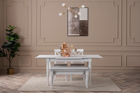 WHİTE ÇİZİLMEZ MASA VE BENCH TAKIMI, 110X70