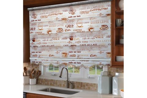 NAZA ZEBRA MUTFAK PERDESİ PLİSELİ CAPPUCİNO KAHVE BONCUKLU PERDE 200 CM 200X200