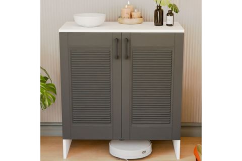 RETRO MDF MEMBRAN KAPAKLI ÇOK AMAÇLI DOLAP, ANTRASİT BEYAZ