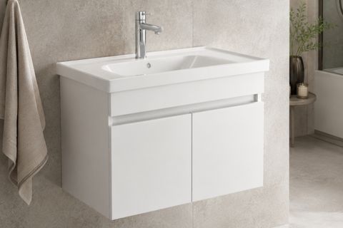 LODE KALE BEYAZ 70 CM SERAMİK LAVABOLU ALT BANYO DOLABI