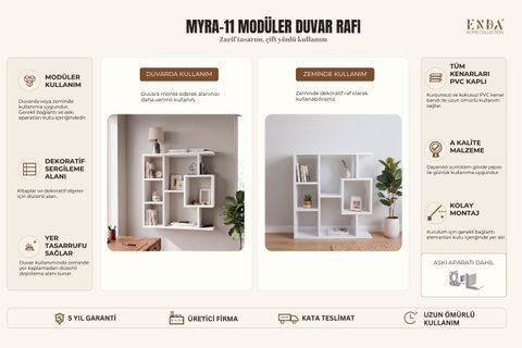 ENDA HOME YEGANE ÇİFT KULLANIMLI DUVAR RAFI BEYAZ