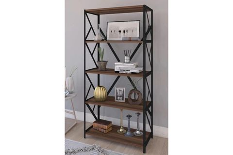 LOGO METAL KİTAPLIK 151 CM, CEVİZ, 5 RAFLI