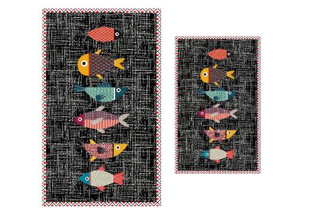 DİJİTAL BASKI, KAYMAZ TABAN İKİLİ BANYO PASPASI 100X60 + 60X50 CM  RVG5-SM202