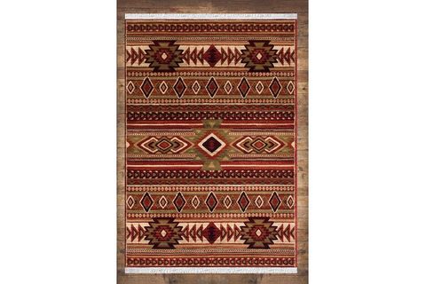 ELSE KAHVERENGİ KIRMIZI ETNİK VİNTAGE SAÇAKLI BOHEM KİLİM HALI 50X80