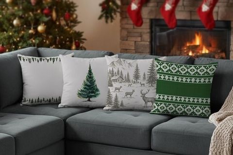 YILBAŞI TEMALI DÖRTLÜ KIRLENT KILIFI, GRİ, 1042