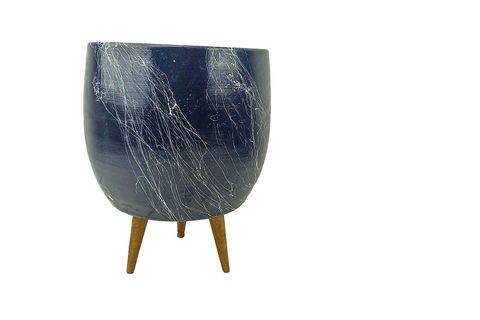 BİTKİ TASARIMI MERMER EFEKT TERAKOTA SAKSI, 3 AYAKLI, GRİ BEYAZ, 19CM