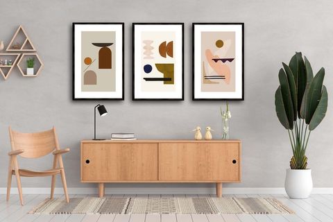 ABSTRACT SHAPES ÇOKLU TABLO SETİ, ÇERÇEVELİ, SİYAH, 33X48