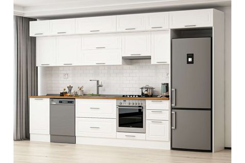 ALVİNKA 385X240 CM KLASİK MEBRAN MUTFAK DOLABI, MB E90S50S45 1 MEBRAN BEYAZ MDF