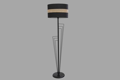 LUMEXX KELEBEK SİLİNDİR 02 RATTAN ABAJURLU LAMBADER, SİYAH