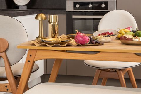 TOUCH BENCHLİ İSKANDİNAV MASA TAKIMI, MEŞE KREM, 4 SANDALYE 1 BENCH, 160X80