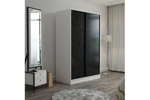 MİNAR KALE DOLAP, 2 KAPAKLI SÜRGÜLÜ, BEYAZ ROYAL MERMER, 120 CM