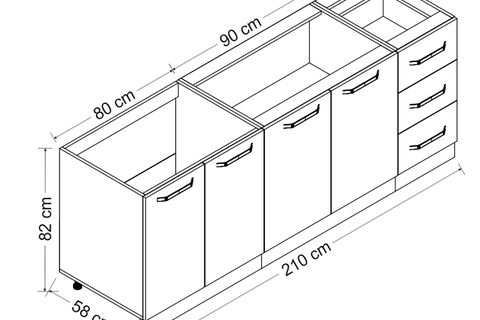 MİNAR 210 CM MUTFAK DOLABI BEYAZ DORE 210-D2-ALT MODÜL