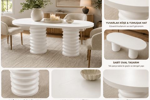 STAR OVAL MUTFAK MASASI, BEYAZ, 180 CM