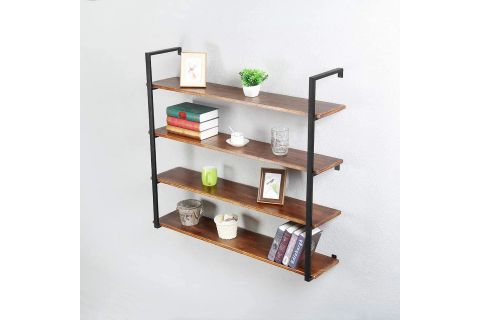 TASNİA SİYAH METAL AHŞAP DUVAR RAFI 120 CM 4 KATLI