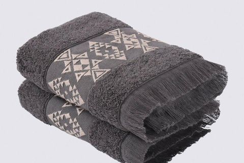 GREEN BLACK HEREKE İKİLİ EL YÜZ HAVLUSU SETİ, PAMUK JAKARLI, ANTRASİT, 50X80