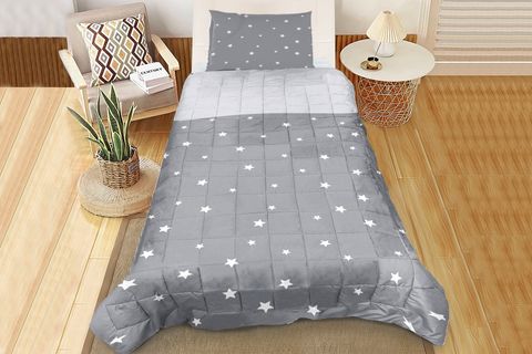 GRİ YILDIZ TEK KİŞİLİK KAPİTONELİ YATAK ÖRTÜSÜ