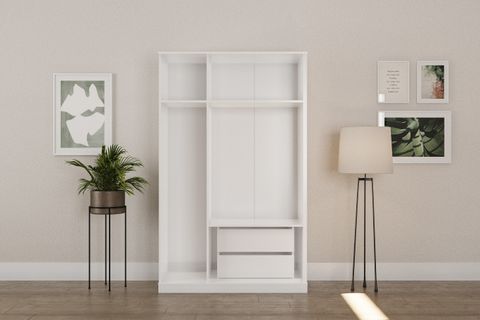WİLLOW GARDIROP BEYAZ, 3 KAPAKLI, 2 ÇEKMECELİ