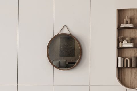 MİRORA İKİLİ YUVARLAK DEKORATİF DUVAR AYNASI, AMERİKAN CEVİZ, 60-48 CM