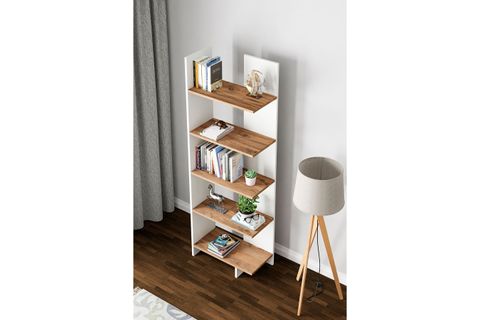 AURA ASİMETRİK KİTAPLIK, 5 RAFLI, BEYAZ ÇAM