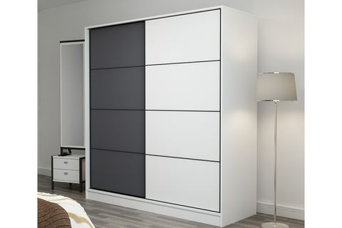 MİNAR KALE 2 KAPAKLI SÜRGÜLÜ DOLAP 180 CM - BEYAZ/ANTRASİT 210CM