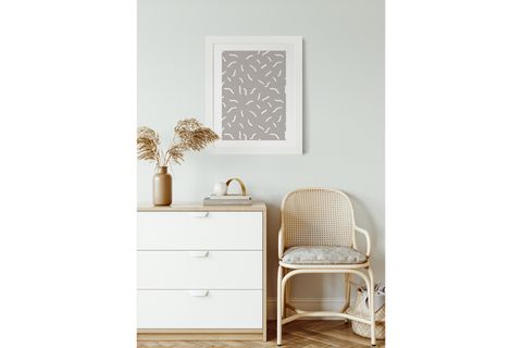 ÇİZGİSEL BEJ DESENLİ TABLO, BEYAZ ÇERÇEVE, 18X24